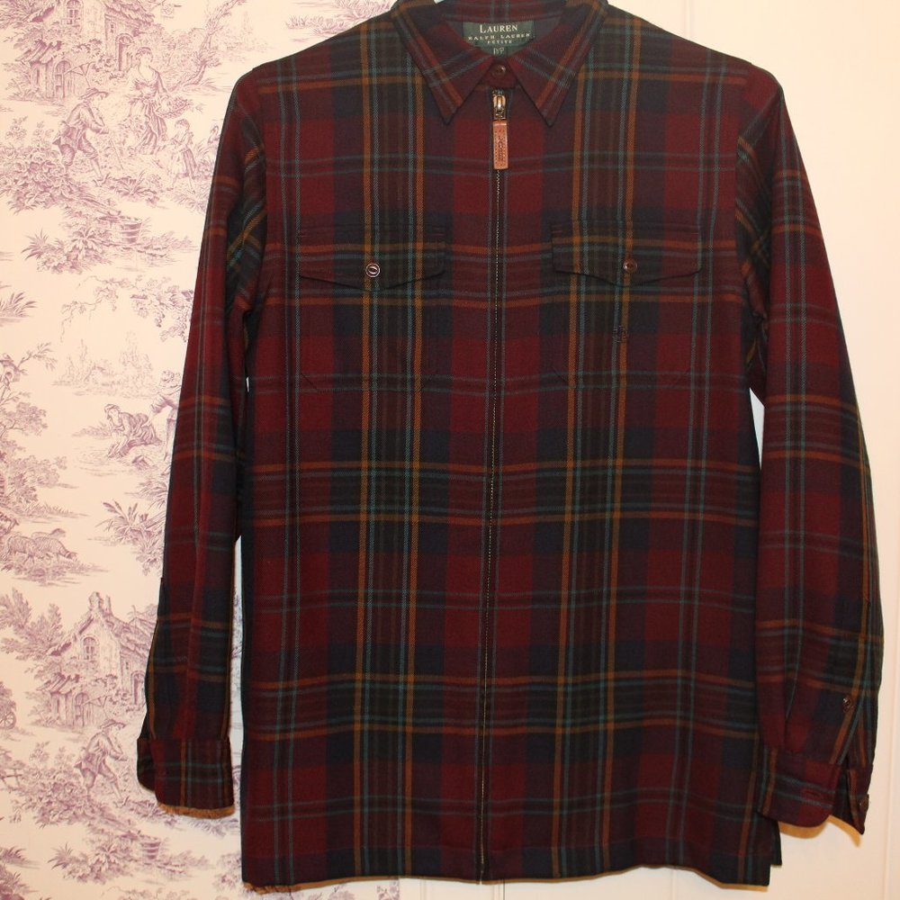 Ralph Lauren zip-up plaid flannel jacket 100% wool shell